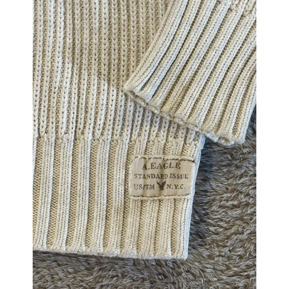 Y2K American Eagle Outfitters White Shawl Collar Knit Sweater Size L